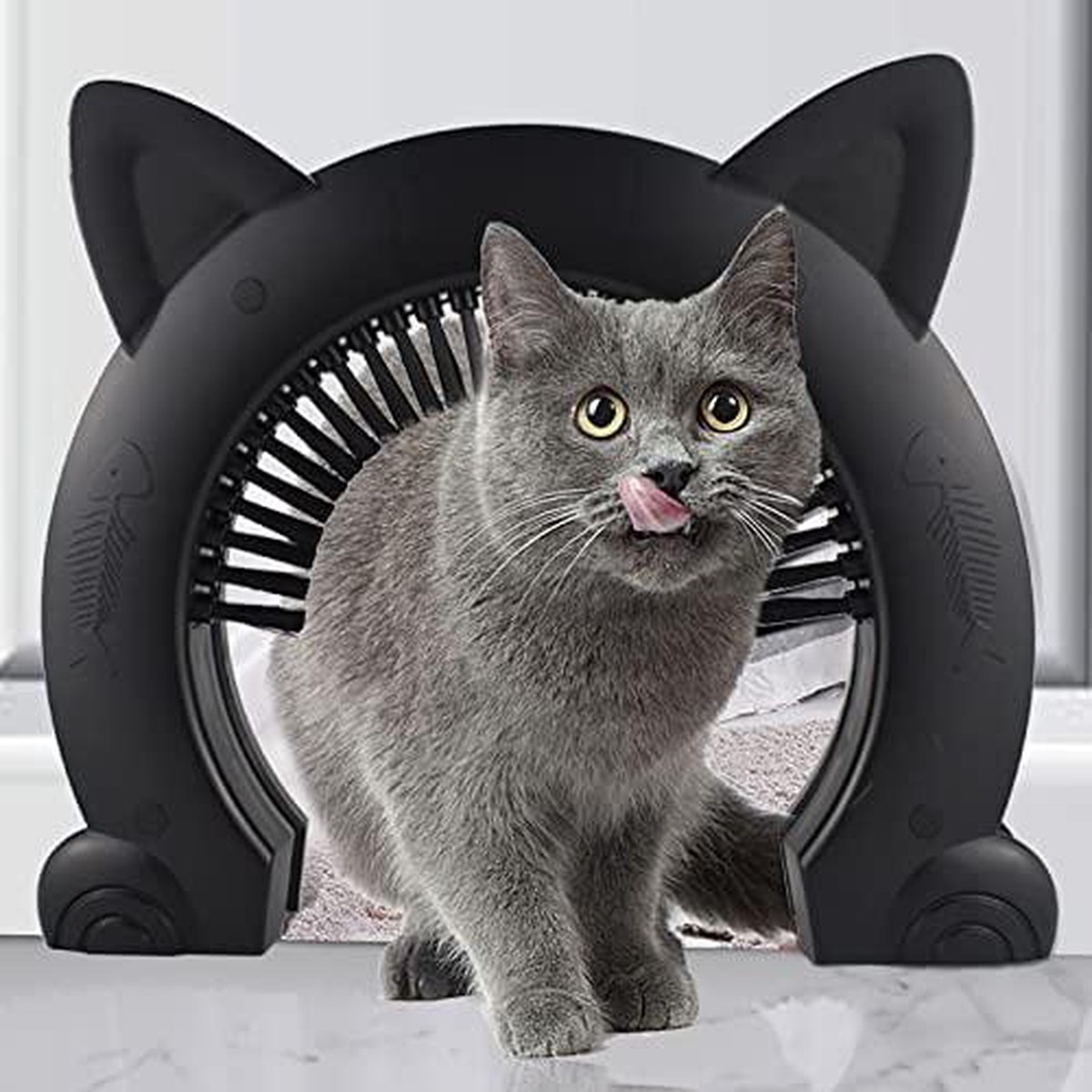 door-1036-cat-head-shape-door-with-hair-removing-brush-black-white-brown-size-31-5-5-27cm